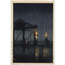 川瀬巴水: Night Rain on Shinohashi Bridge - Japanese Art Open Database