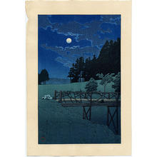 川瀬巴水: Moon over Akebi Bridge - Japanese Art Open Database