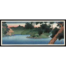 Japanese Print "Restaurant at the edge of Matsu Pond — 松の池畔の料亭" by Kawase Hasui, 川瀬巴水 (Kawase Hasui (川瀬巴水))