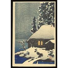 川瀬巴水: Evening View of a Snow Covered Cottage - Japanese Art Open Database