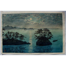 川瀬巴水: Futago Island - Moonlight At Matsushima - Japanese Art Open Database