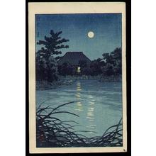 川瀬巴水: Moon, house, sea - Japanese Art Open Database