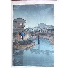 川瀬巴水: Rainy Season at Ryoshimachi, Shinagawa - Japanese Art Open Database