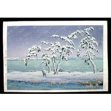 川瀬巴水: Snow at Hinuma Swamp, Mito - Japanese Art Open Database