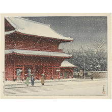 川瀬巴水: Snow at Zojoji Temple — 増上寺の雪 - Japanese Art Open Database