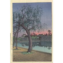 川瀬巴水: Sunset at the Imperial Palace in Tokyo - Japanese Art Open Database