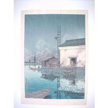 Kawase Hasui, 川瀬巴水 (Kawase Hasui (川瀬巴水))による浮世絵「Unknown, rain, lake, boat」