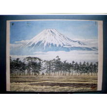 Japanese Print "Cyclist by Mt. Fuji" by Kawase Hasui, 川瀬巴水 (Kawase Hasui (川瀬巴水))