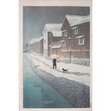 Kawase Hasui, 川瀬巴水 (Kawase Hasui (川瀬巴水))创作的日本版画《Shinakawabashi at Handa Owari, Shinkawabata, Bishu》