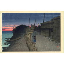 Kawase Hasui: View of Aikawa-cho on Sado Island at dusk - Japanese Art Open Database