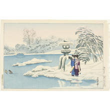 織田一磨: A snowy day at a garden in Kyoto - Japanese Art Open Database