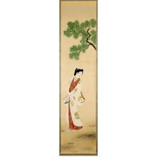 Keishin: Bijin by Pine Tree Holding a Fan — 松下着物美人 - Japanese Art Open Database