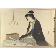 鏑木清方: Bijin sewing - Japanese Art Open Database