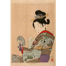 小林清親: Courtesan at toilette, holding a mirror - Japanese Art Open Database