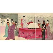 小林清親: The Empress Visiting the General Staff Headquarters — 野戦病院行啓之図 - Japanese Art Open Database