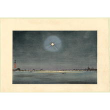 Kobayashi Kiyochika: The Winter Moon - Kinryuzan Viewed from the Banks of the Sumida River — 墨堤より望む金龍山 冬の月 - Japanese Art Open Database