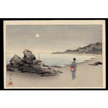 Koho: A woman sauntering on a beach by moonlight - Japanese Art Open Database