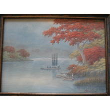 Komatsu: Sailboat on river in autumn - Japanese Art Open Database
