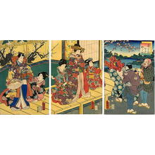 歌川国明: Colour of Spring, lion dance at the mansion - Japanese Art Open Database