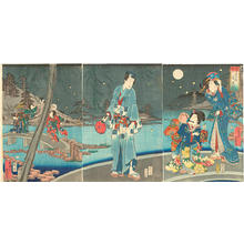 Toyohara Kunichika: Genji and women catching fireflies - Japanese Art Open Database