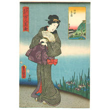 Utagawa Kunisada: A lady is watching the blooming iris at Horikiri — Horikiri Shobu - Japanese Art Open Database