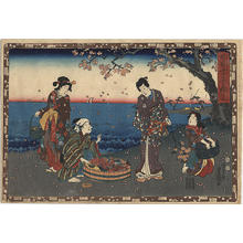 歌川国貞: CH13 - Prince Genji on a beach with three Fisher-women - Japanese Art Open Database