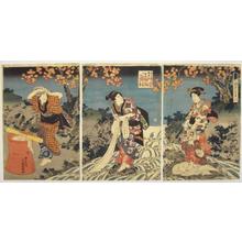 Utagawa Kunisada, 歌川国貞 (Kunisada 1 Utagawa (1786-1865)- Toyokuni 3 (歌川国貞-豊国三代))创作的日本版画《Choufu Tamagawa — 武蔵名所調布の多摩川》