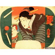 Estampe japonaise "Fan Print of a Beauty" par Utagawa Kuniyoshi, 歌川国芳 (Kuniyoshi Utagawa (1798-1861) Ichiyusai — 歌川国芳 一勇斎国芳)