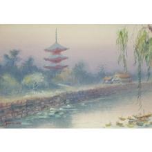 Makino H: Pagoda and stream in mist - Japanese Art Open Database