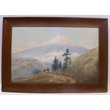 Japanischer Druck "Mt. Fuji - Misty Day With Horseman on Mountain trail" von Mori Kinseki, 森琴石 (Mori Kinseki (1843 (1921)))