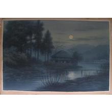 Seki T: Farmhouse by stream in moonlight - Japanese Art Open Database