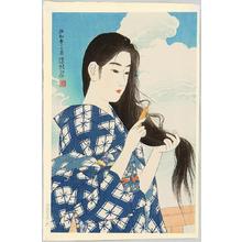 伊東深水: After washing her hair - Japanese Art Open Database