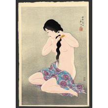 Natori Shunsen: Combing her hair - Japanese Art Open Database