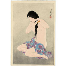 名取春仙: Combing her hair - Japanese Art Open Database