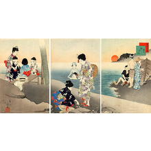 宮川春汀: July — 其七 海水浴 - Japanese Art Open Database