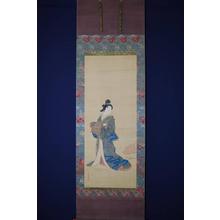 宮川春汀: Bijin Holding a Kimono - Japanese Art Open Database