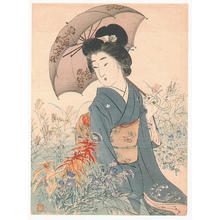 Suzuki Kason: Bijin in Autumn Garden - Japanese Art Open Database