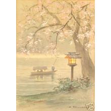 Terauchi K: Spring cherry lantern and river boat - Japanese Art Open Database