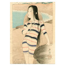 月岡耕漁: Beach Girl - Japanese Art Open Database