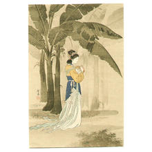月岡耕漁: Chinese Lady under Banana Trees - Japanese Art Open Database