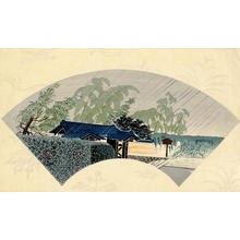 徳力富吉郎: The Temple Gate- fan print - Japanese Art Open Database