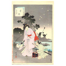 Mizuno Toshikata, 水野年方 (Toshikata Mizuno (1866-1908) Shosetsu)创作的日本版画《The Lady in Tenpo era- Hotaru-gari, Tenpo goro fujin》