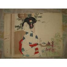 Mizuno Toshikata: Woman Carrying Tea Tray - Japanese Art Open Database