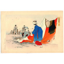 水野年方: Two women on the beach, fishermen are in the background - Japanese Art Open Database
