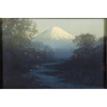 Tosuke S: Evening town scene with Mt Fuji - Japanese Art Open Database