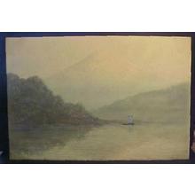 Tosuke S: Mistly lake and sailboat near Mt Fuji - Japanese Art Open Database