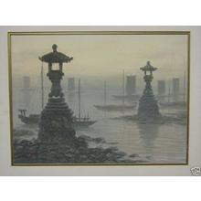 Tosuke T: Misty harbour scene - Japanese Art Open Database