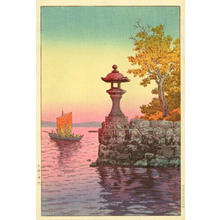風光礼讃: Fishing Boat Returning at Sunset, Yabase — 矢橋の帰帆 - Japanese Art Open Database