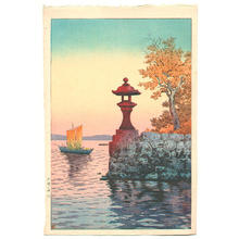 風光礼讃: Fishing Boat Returning at Sunset, Yabase — 矢橋の帰帆 - Japanese Art Open Database
