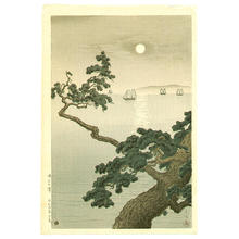 風光礼讃: Full Moon at Akashi Beach - Japanese Art Open Database